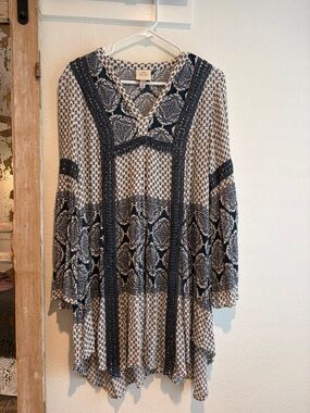 Knox Rose Boho Printed Long Sleeve Dress